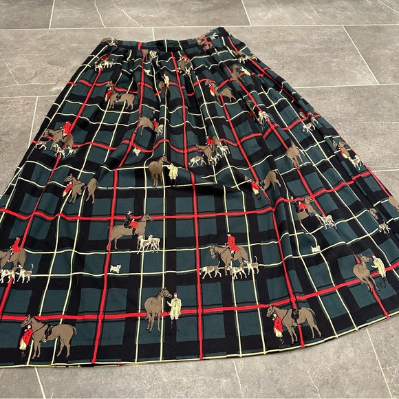Norman vintage maxi skirt plaid equestrian green red black horse riding - Picture 10 of 11